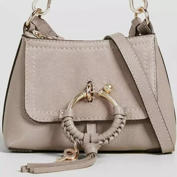 See by Chloé Mini Joan Crossbody Cement Beige Grey Leather Suede Bag Purse - Picture 8 of 9